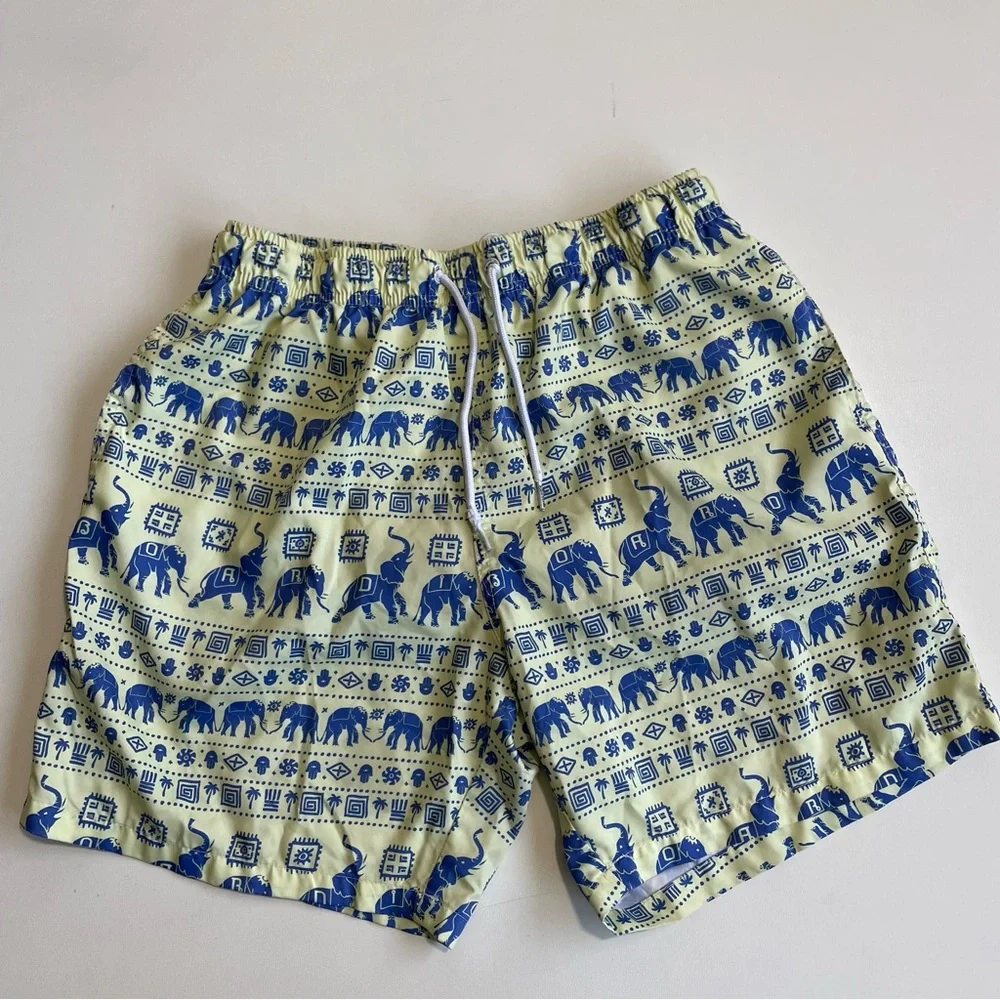 Boardies Swim Shorts Trunks Mesh Liner Size Medium Yellow Blue Elephants - Picture 1 of 6